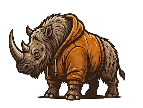 The Woolly Hoody logo: a woolly rhino in an orange hoodie.